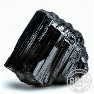 Turmalina negra en bruto con logo